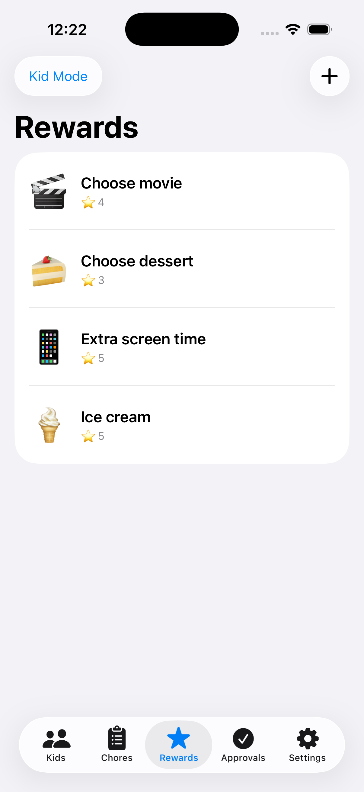 We Wins! chore list showing tasks and Stars